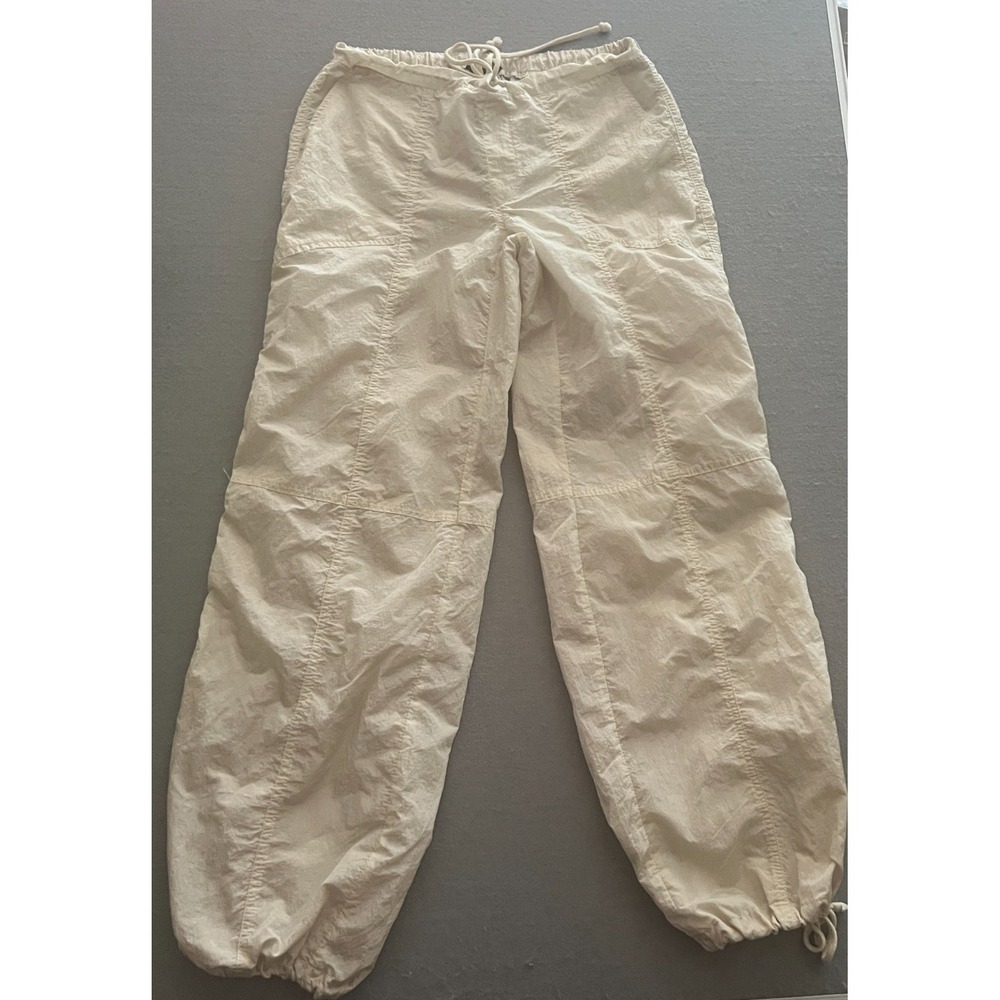 Wild Fable Beige Jogger Pants XS Drawstring Waist/Ankle Nylon Crinkled Parachute
